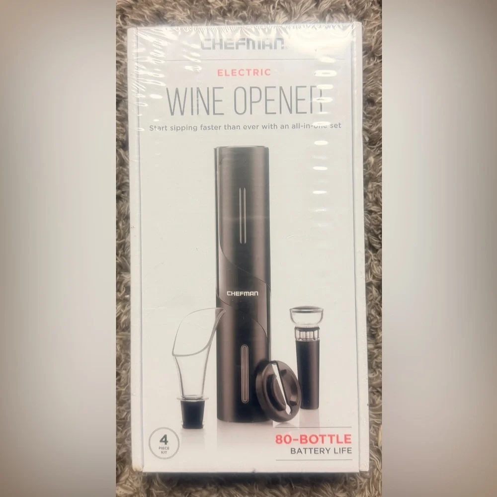 Chefman Electric Wine Opener w/ Foil Cutter, Pourer, Vacuum Stopper - NEW